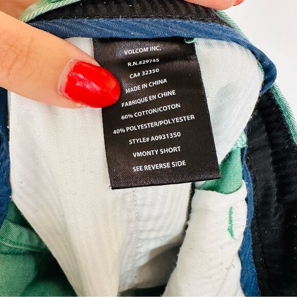 MENS VOLCOM Bright Mint Green Flat Front Cotton Casual Shorts 30 - Picture 10 of 11